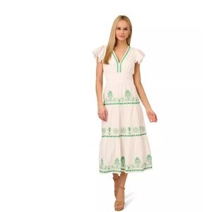 Adrianna Papell Cream and Green Maxi Dress